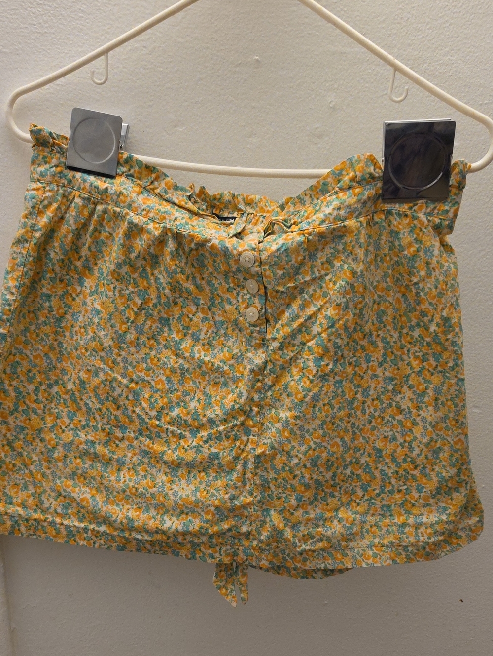 J. Crew Yellow Floral Button-Front Shorts with Green Accents